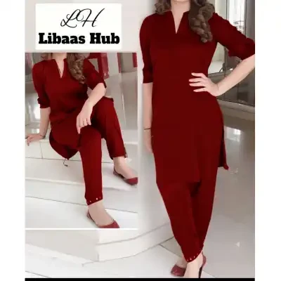 Katan Silk 2Piece Un-stitched Suit Plain Shirt & Trouser-Mehroon