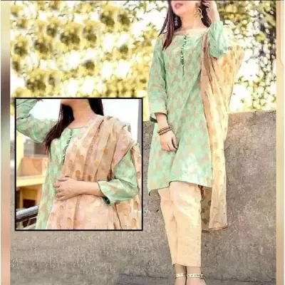 Shah Kamal Fabrics Unstitched 3 Piece Suit-Jacquard Cotton Shirt & Masoori Trouser with Jacquard Dupatta For Ladies