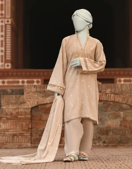 BEIGE LAWN EMBROIDERED 3PC | JLAWN-S-25-835