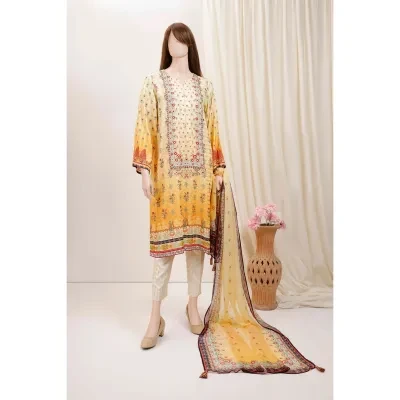 SAYA Printed Zari Filament 3 Piece With Chiffon Dupatta WUNS-2526 Suit For Women