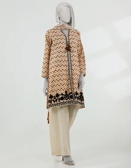 BEIGE LAWN EMBROIDERED 3PC STITCHED