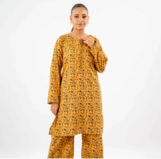 Maahru Stitched 2 PC Shirt & Trouser - Golden Bloom