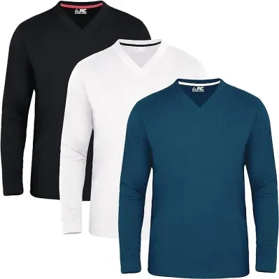 Mens Long Sleeve V Neck T Shirt Pack of 3 Full Sleeves T-Shirts Casual Tops by Just Royal Clothing