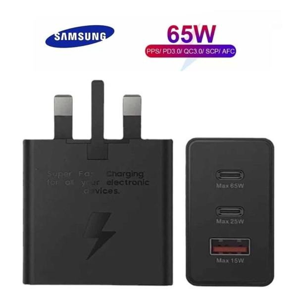 65W SAMSUNG UK PIN PD POWER ADAPTOR TRIO USB C x 2PORTS, USB-A PORT