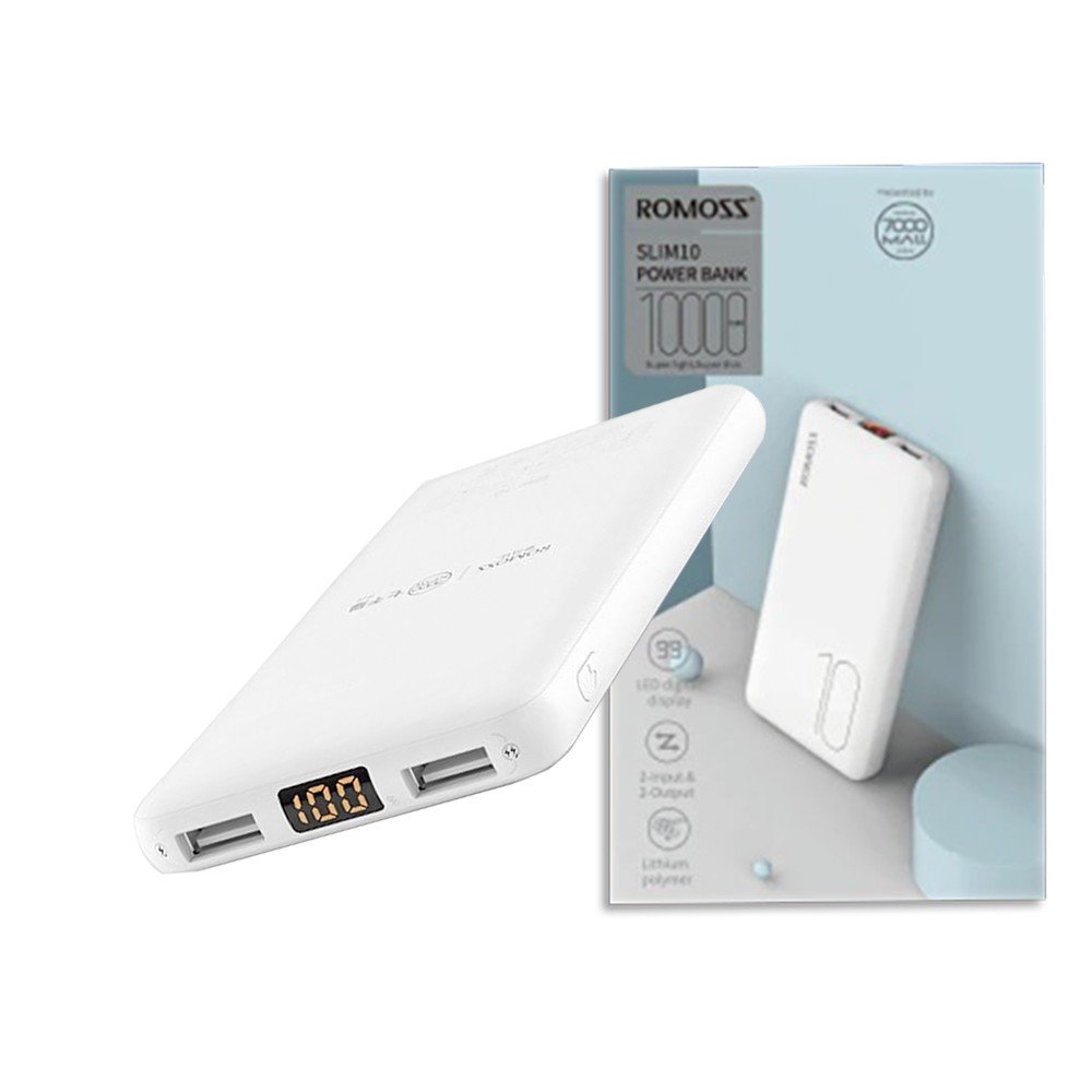 Romoss Slim10 With LED 10000mAh Light & Handheld Micro And Type C Input,2 Output Powerbank