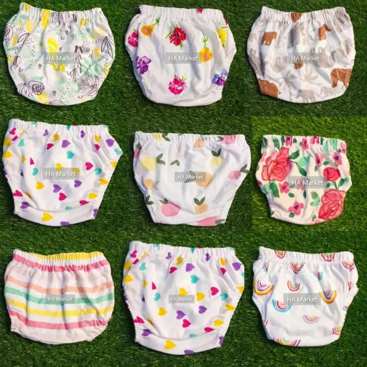 Pack of 6 unisex kids Baby boy and girls cotton Panties and trouser with elastic waist and leg in White prints