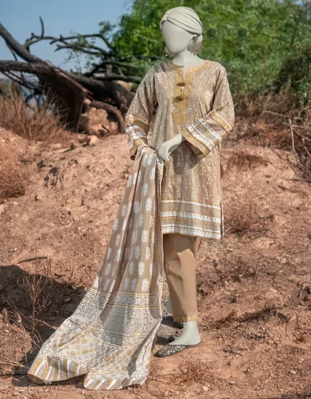 BEIGE LAWN EMBROIDERED 3PC STITCHED | JLAWN-S-25-058