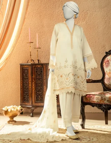 WHITE LAWN EMBROIDERED UNSTITCHED 3PC | JLAWN-S-25-831