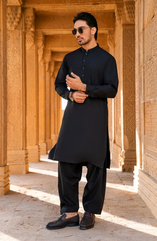 SUMMER'25 MEN KAMEEZ SHALWAR BLACK