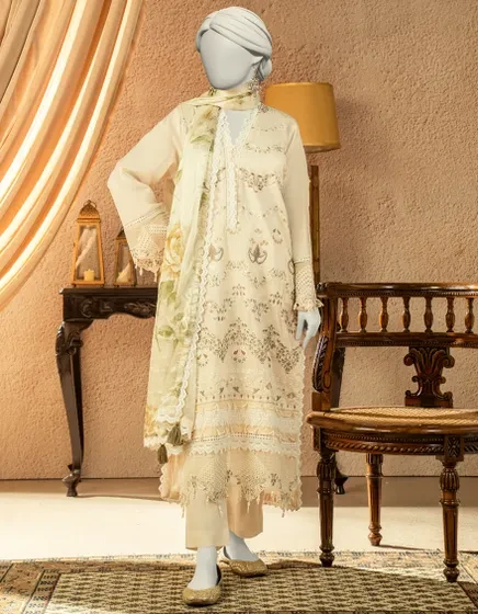 BEIGE LAWN EMBROIDERED 3PC STITCHED | JLAWN-S-25-821