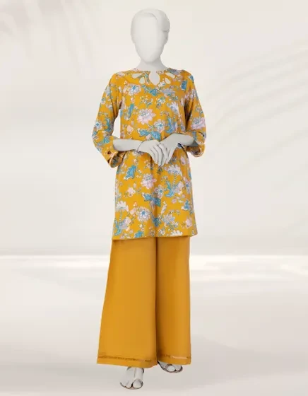 YELLOW PRINTED LIMINAL UNSTITCHED 2PC