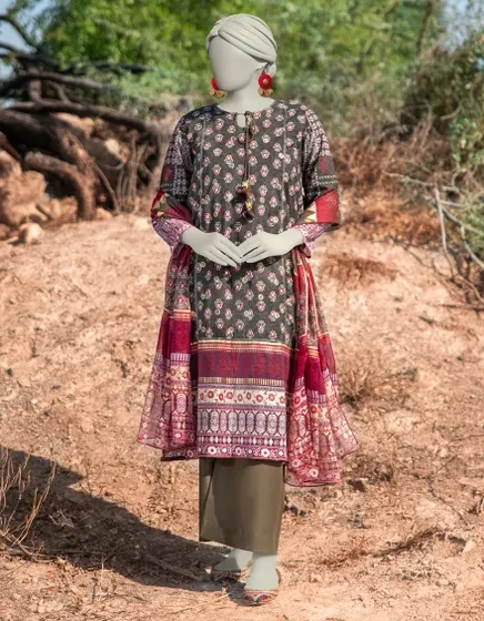 GREEN LAWN PRINTED 3PC STITCHED | JLAWN-S-25-002