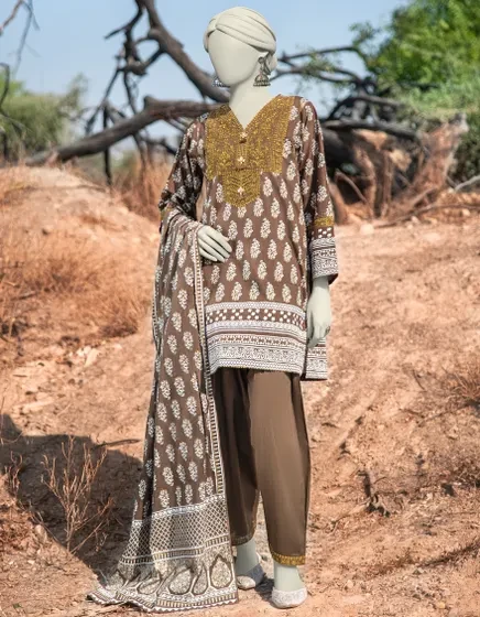 BROWN LAWN EMBROIDERED 3PC STITCHED | JLAWN-S-25-059