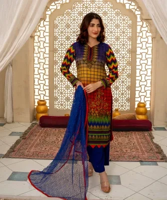 Sunaina Textile Unstitched 3 Piece Suit Fabric: Malai for Women and Girls - Collection: Rangoli VOL25 - Designcode: 2504