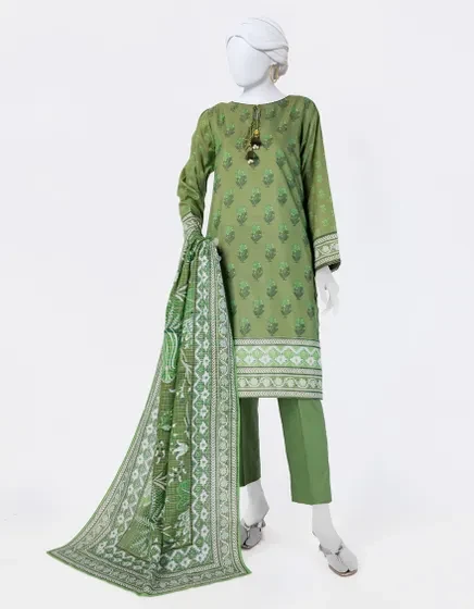 GREEN LAWN PRINTED 3PC STITCHED | JLAWN-S-25-813