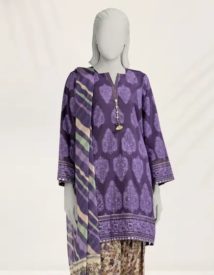 PURPLE PASTE PRINTED CAMBRIC 3PC STITCHED