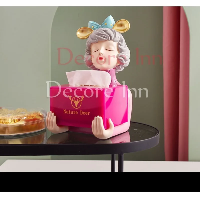 Nordic Pink Cute Girl with Tissue box