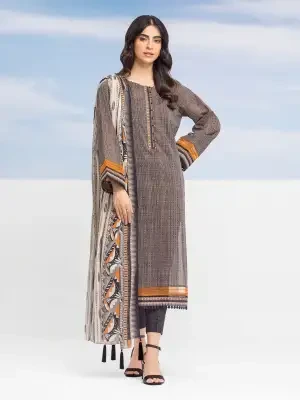 edenrobe Black Printed Lawn 3 Piece Unstitched - EWU24A1-28010-3P