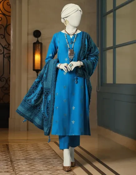 BLUE JACQUARD UNSTITCHED 2PC | JLAWN-S-JDS-24-1075 GAUHAR-03