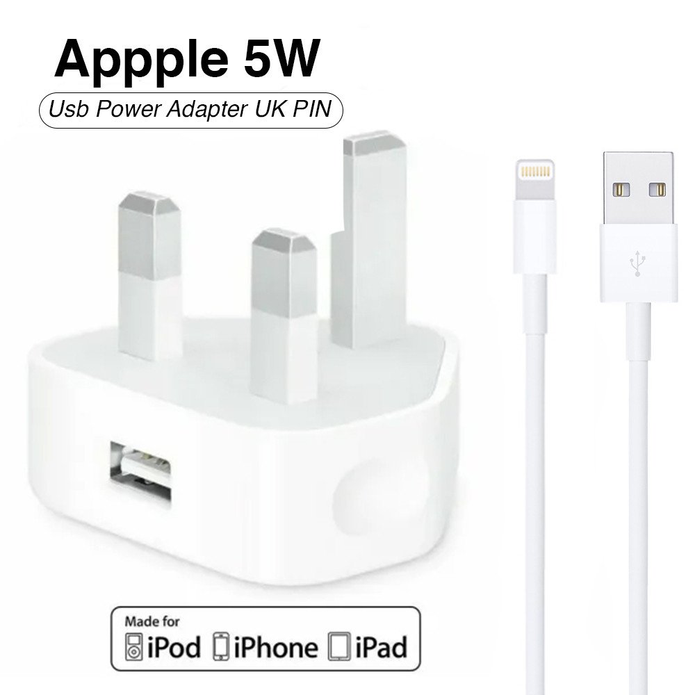 Iphone Usb 5W Power Adaptor UK Pin With Lightning to Usb Cable
