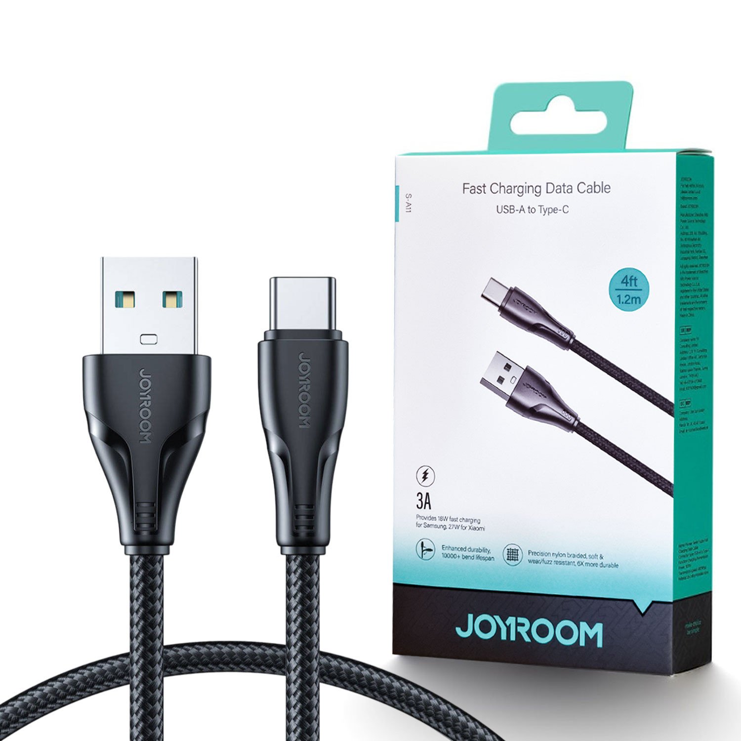JOYROOM S-A11 SURPASS SERIES 3A USB-A TO TYPE-C FAST CHARGING DATA CABLE 1.2M-BLACK