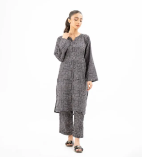Maahru - Dress For Girls - 2 PC Stitched Shirt & Trouser - Midnight Noir