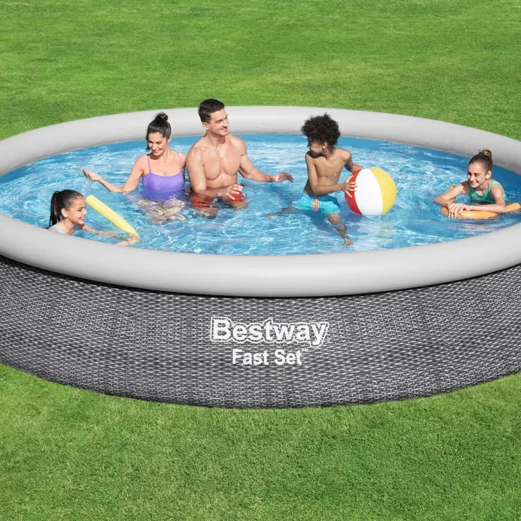 15 Ft Bestway Inflatable Fast Set Swimming Pool With Filter For Kids & Family Inflatable Solid Sidewall Large Swimming Pool With Vinyl Deep 33 Inch Depth Water Splash Fun Party Game Indoor & Outdoor P