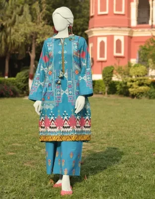 Junaid Jamshed J. Women Unstitched 2 Piece Shirt Trouserfor Women And Girls - Fabric: Lawn - Color: Blue -Collection: Eid Tehwar Edit Vol. - Designcode: Jlawn-S-Jst-24-1684
