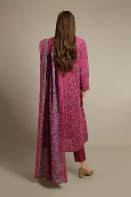 Saya Unstitched 3 Piece Printed Khaddar For Women and Girls - Color: Plum - Design code: WUNS-4069