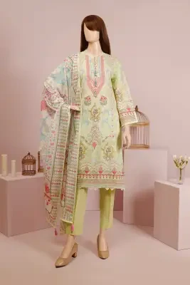 Saya Unstitched 2 Piece Printed Lawn (Shirt/Dupatta) 2 Piece Suit For Women and Girls - Color: Green - Fabric: Lawn - Design code: WU2P-2949 - KW: dress for girls , dresses for women