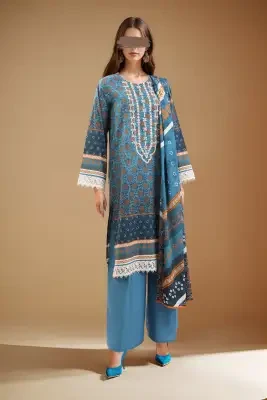 Saya Unstitched 2 Piece Printed Embroidered Lawn (Shirt/Trouser) For Women and Girls - Color: Teal - Design code: WU2P-2558