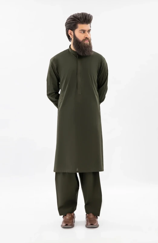 SUMMER'25 MEN KAMEEZ SHALWAR FOREST GREEN