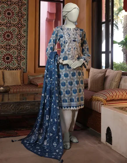 BLUE LAWN EMBROIDERED UNSTITCHED 3PC | JLAWN-S-25-3064