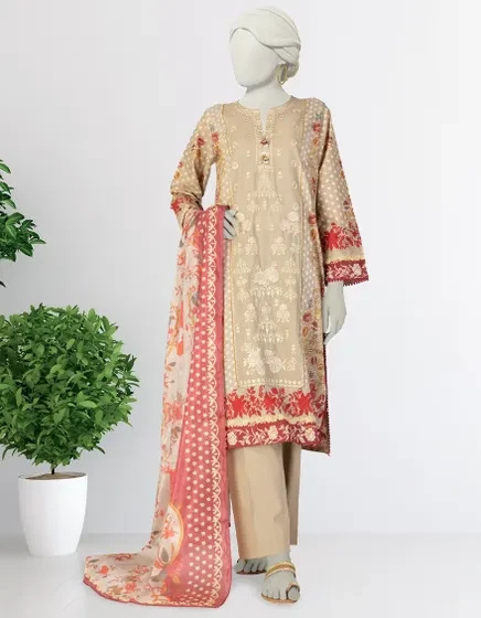 BEIGE LAWN EMBROIDERED 3PC STITCHED