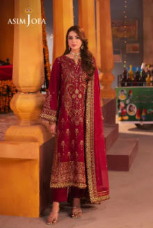 Asim Jofa Embroidered Twisted Silk 3 Piece For Women And Girls - Collection: Chamkeli - Designcode:S Ajkk-19