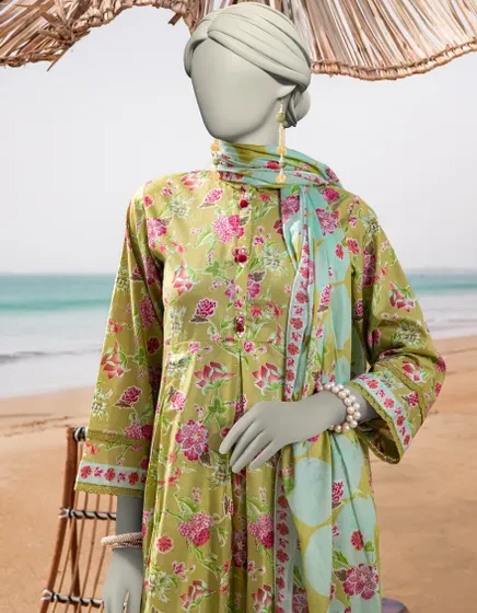 GREEN LAWN PRINTED UNSTITCHED 3PC | JLAWN-S-25-3049