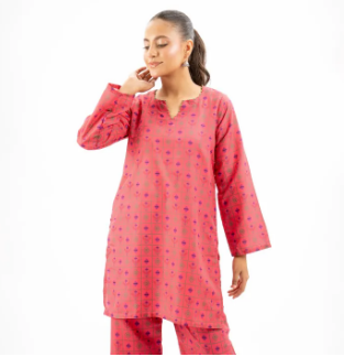 Maahru - Dress For Girls - 2 PC Stitched Shirt & Trouser - Pink Blush