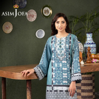 Asim Jofa Blue Lawn Silk 1 Piece Stitched Kurti for Women AJOD-03