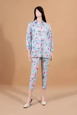 Saya Printed Unstitched Fabric Lawn 2 Piece (Shirt / Trouser) For Woman and Girls - Blue - Design Code: WU2P-3126