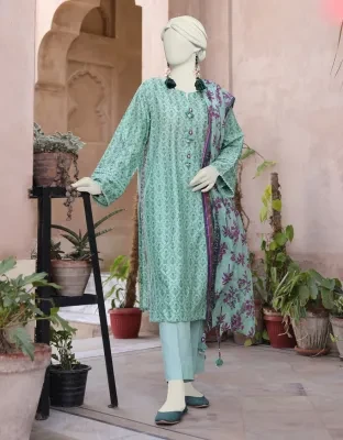 Junaid Jamshed J. Women Unstitched 3 Piecefor Women And Girls - Fabric: Lawn - Color: Green -Collection: Eid Tehwar Edit Vol. - Designcode: Jlawn-S-24-528 Bahar