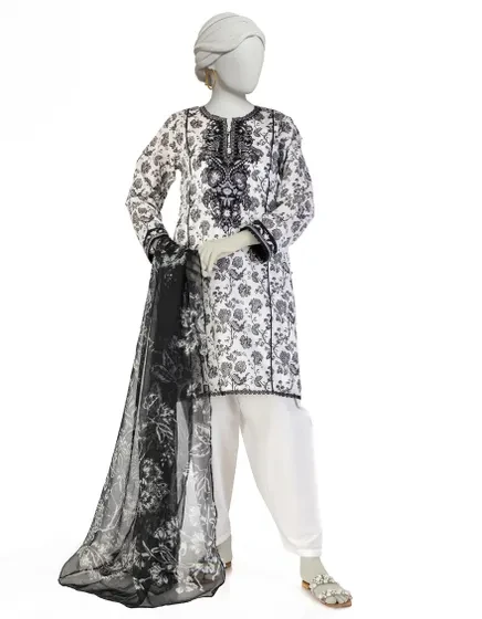 WHITE LAWN EMBROIDERED 3PC STITCHED