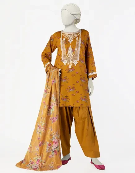 MUSTARD LAWN EMBROIDERED 3PC STITCHED