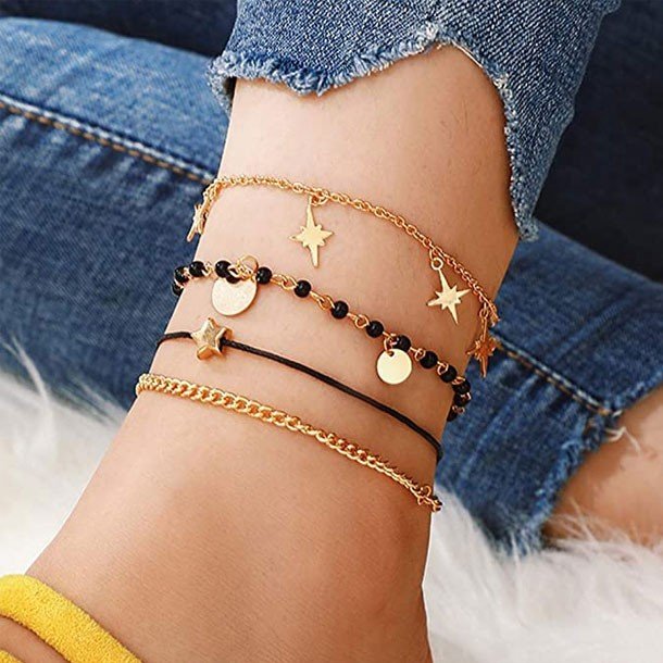 4pcs/sets Colorful Beaded Anklets for Women Star