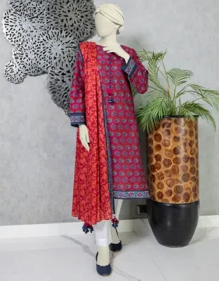 Junaid Jamshed J. Women Unstitched 2 Piece Shirt Dupattafor Women And Girls - Fabric: Lawn - Color: Pink -Collection: Eid Tehwar Edit Vol. - Designcode: Jlawn-S-Jds-24-1083