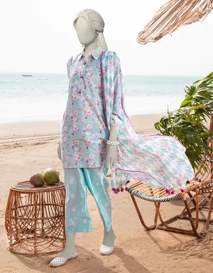 BLUE LAWN PRINTED UNSTITCHED 3PC | JLAWN-S-25-3050